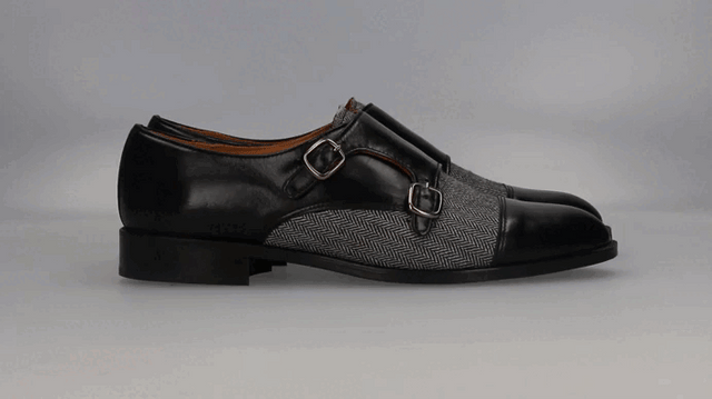 Black Double Buckle Spike Shoe
