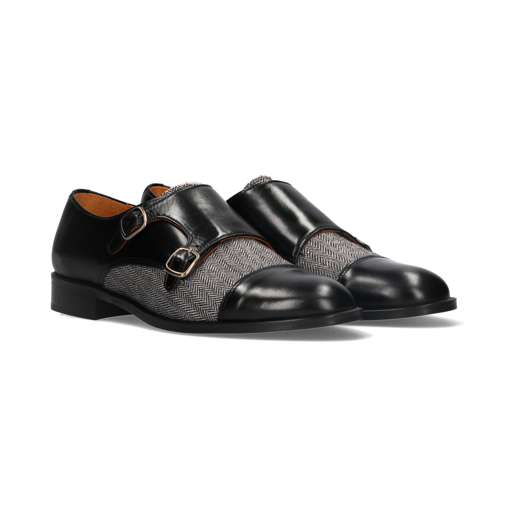 Black Double Buckle Spike Shoe