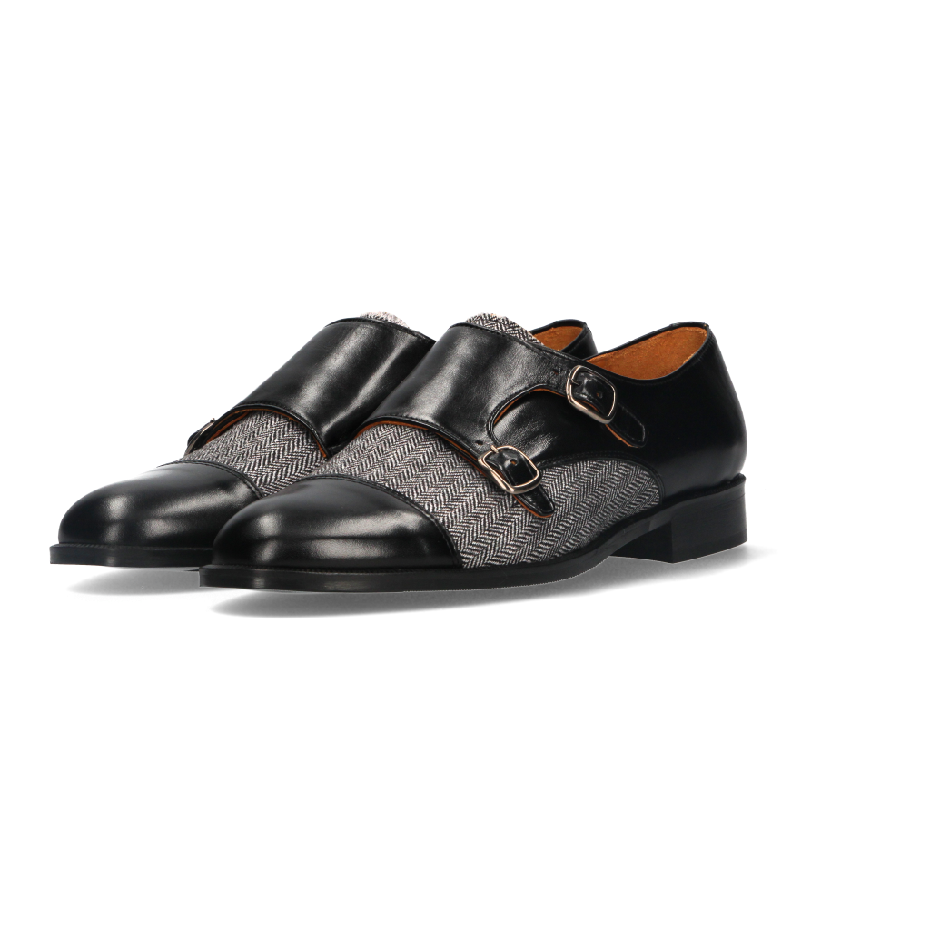 Black Double Buckle Spike Shoe