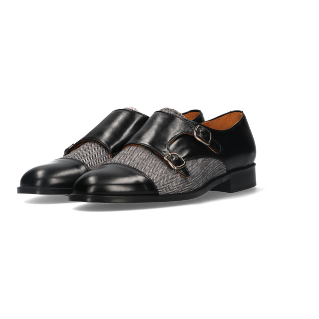 Black Double Buckle Spike Shoe