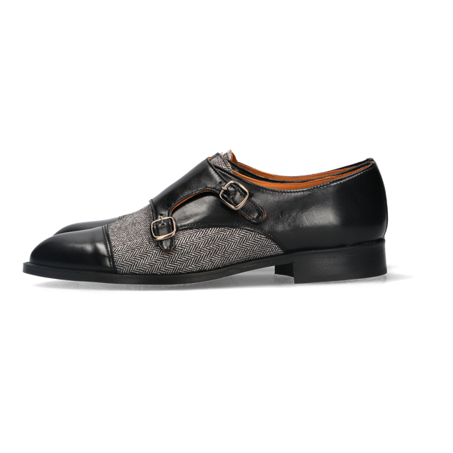 Black Double Buckle Spike Shoe