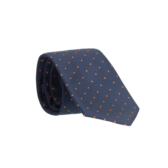CRAVATE BLEUE À POIS ORANGE