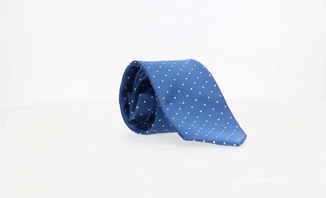 BLUE TIE WITH GREY POLKA DOTS