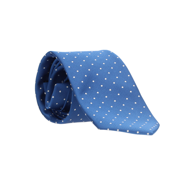 BLUE TIE WITH GREY POLKA DOTS