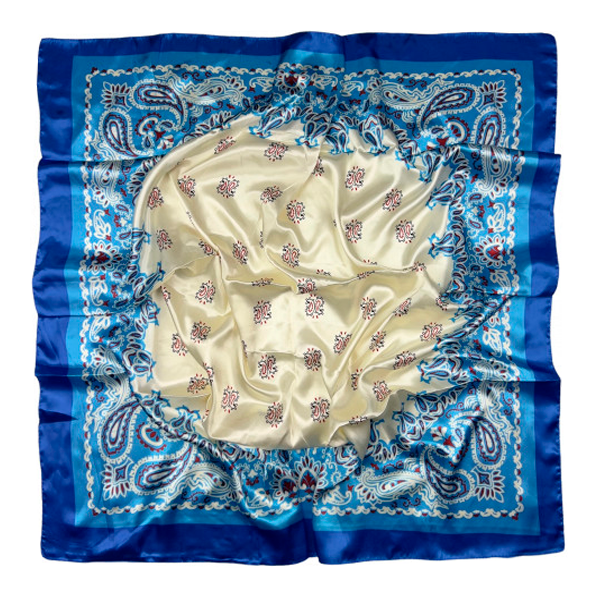 Écharpe en cachemire bleu avec bordure beige