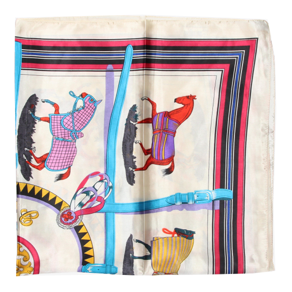 ÉCHARPE À MOTIFS DE CHEVAL SUR FOND BEIGE