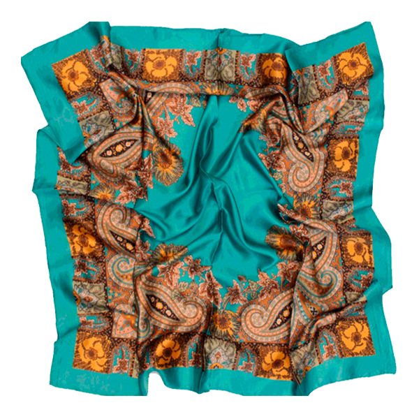 MOUCHOIR VERT À FLEURS JAUNES