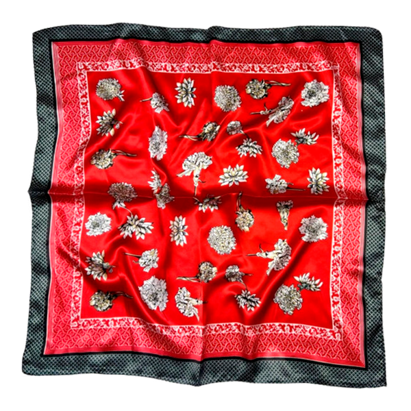 PAÑUELO ROJO FLORES Y FILO NEGRO