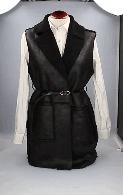 Black Vest with Thin Belt Ornament