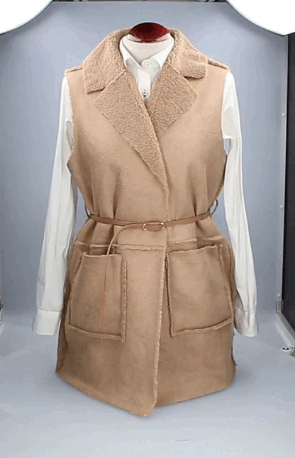Camel Vest with Thin Belt Ornament