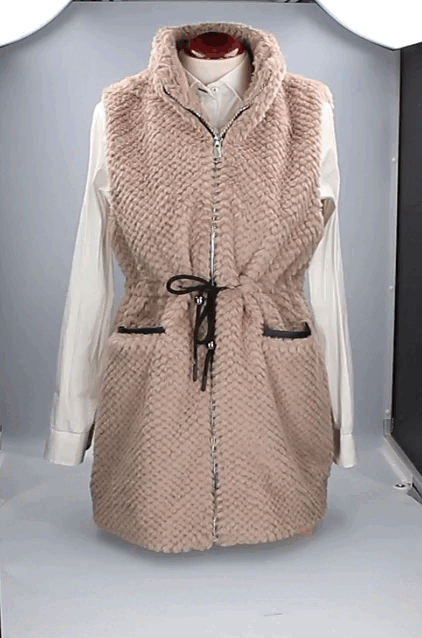 Beige Fur Vest with Dark Zipper