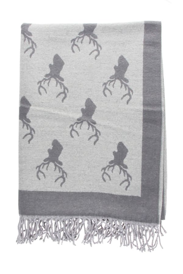 Reversible Scarf with Charcoal/Grey Deer Print