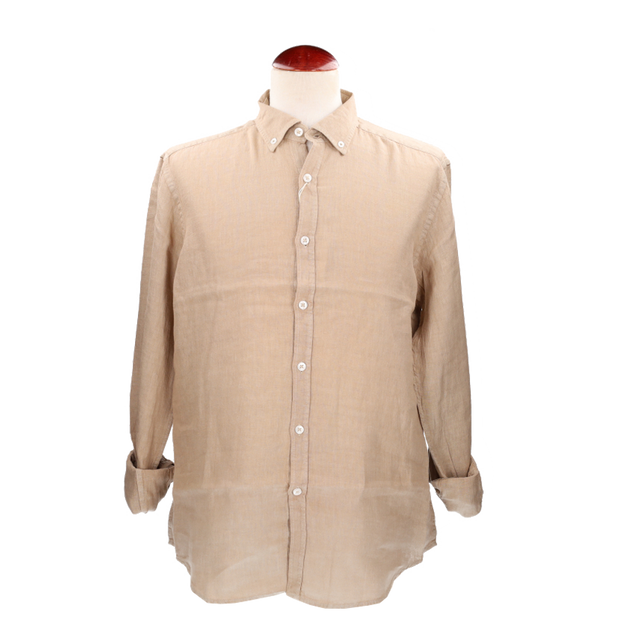 BEIGE GREENISH LINEN BUTTON-END SHIRT
