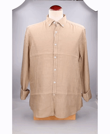 BEIGE GREENISH LINEN BUTTON-END SHIRT