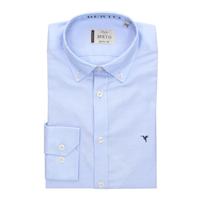 CAMISA OXFORD LISO AZUL CON BOTON