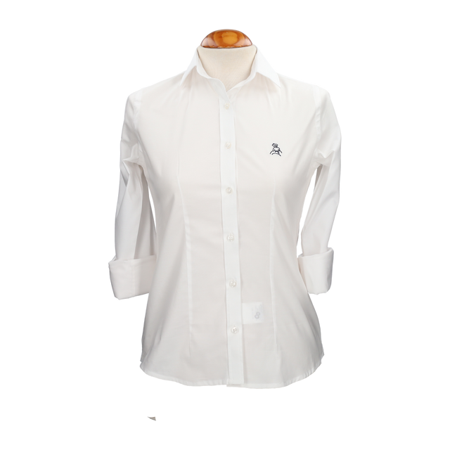 Camisa Mujer Popelín Blanco con Bordado Amazonas Marino