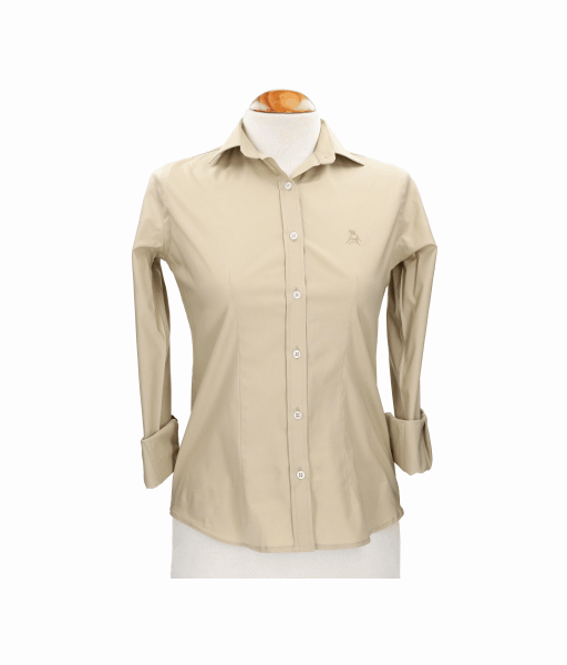 Camisa Mujer Popelín Camel con Bordado Amazonas Marino