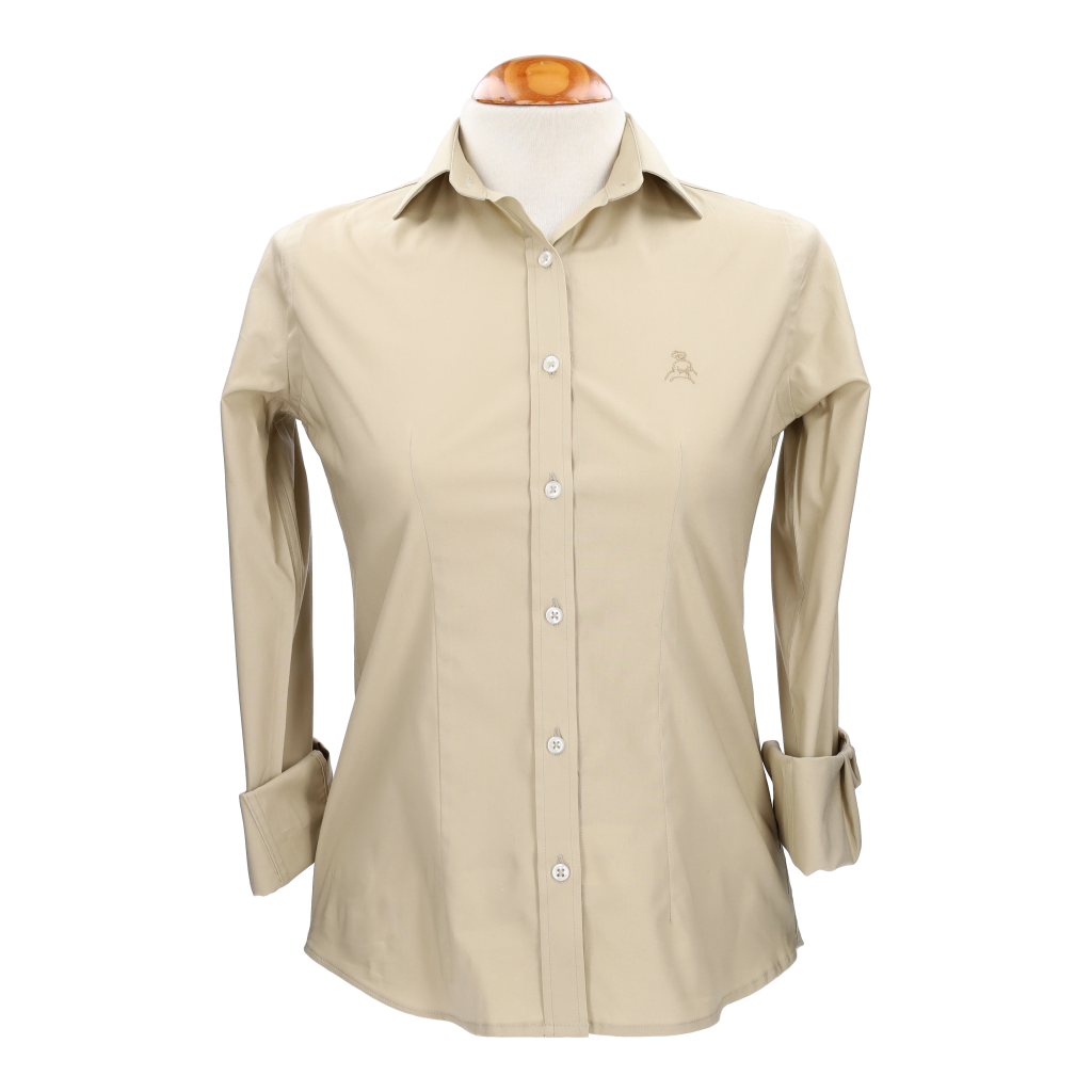 Camisa Mujer Popelín Camel con Bordado Amazonas Marino
