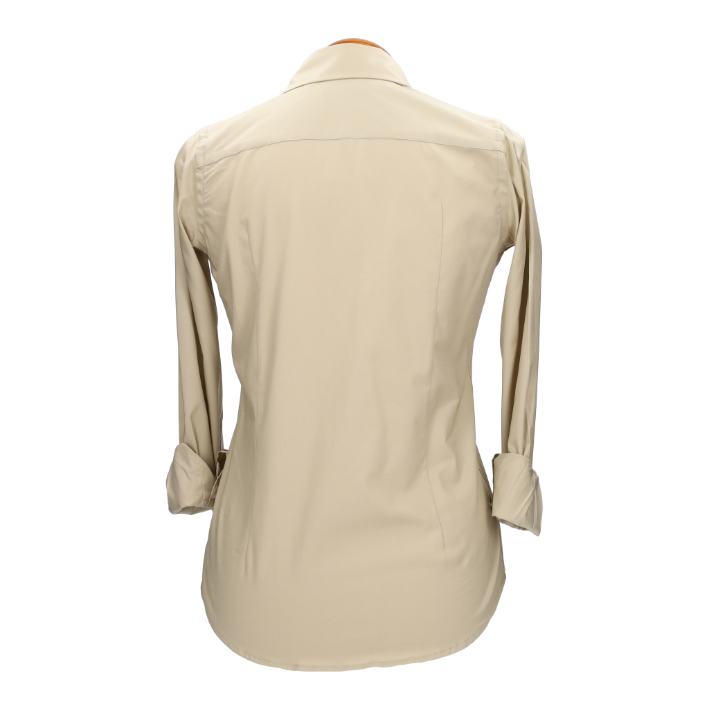 Camisa Mujer Popelín Camel con Bordado Amazonas Marino