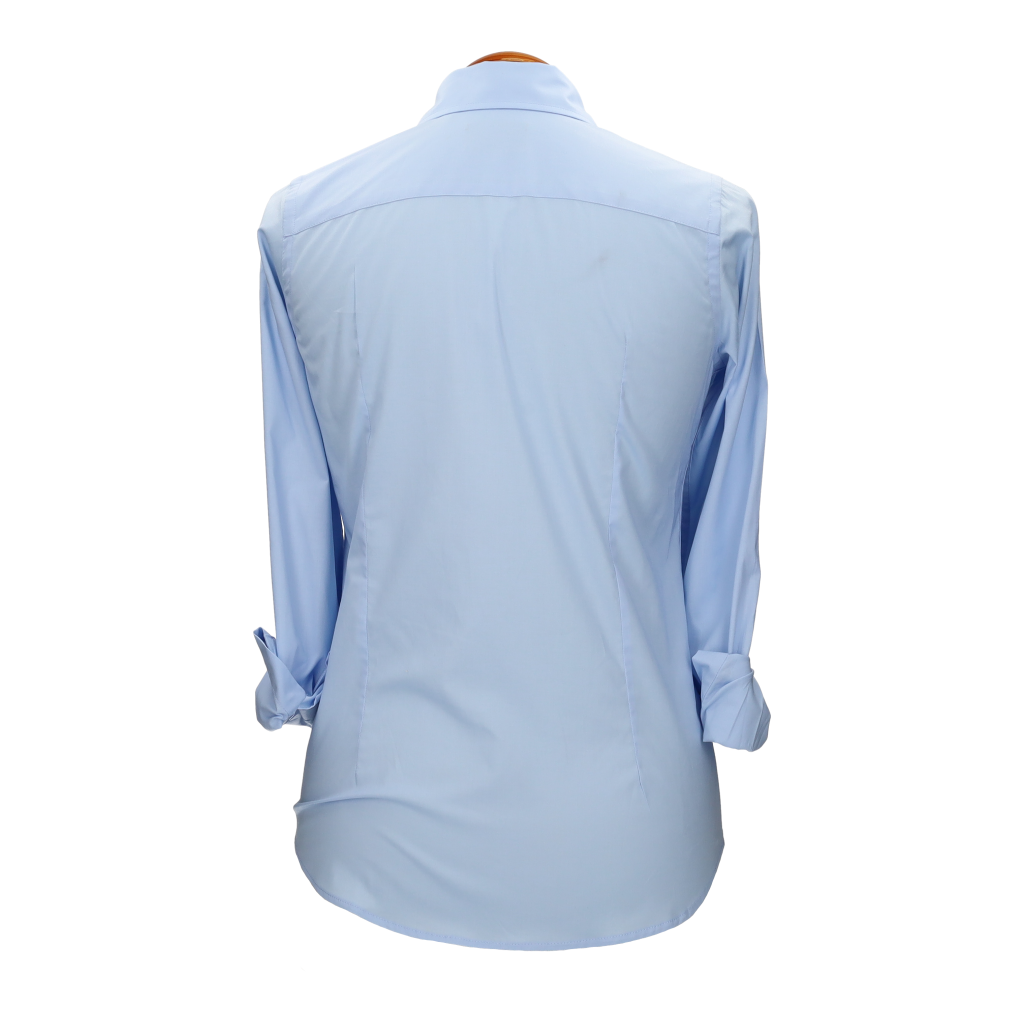 Camisa mujer popelín celeste con bordado amazonas marino