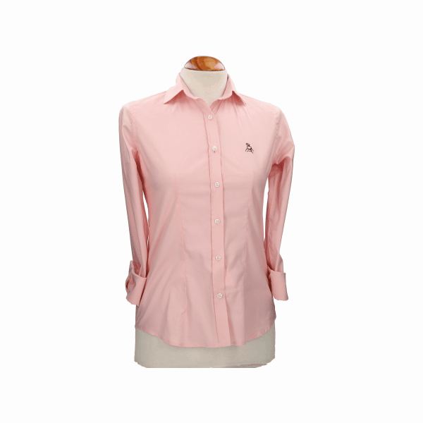 Camisa mujer popelín rosa con bordado amazonas marino