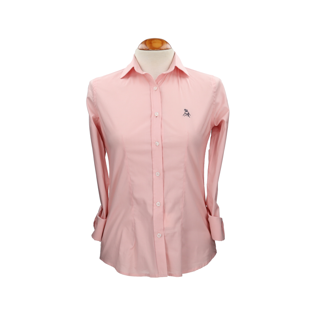 Camisa mujer popelín rosa con bordado amazonas marino
