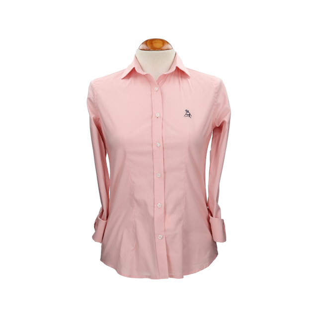 Camisa mujer popelín rosa con bordado amazonas marino