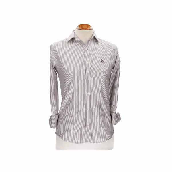 Camisa Mujer Rayas Marrón con Bordado Amazona Marino