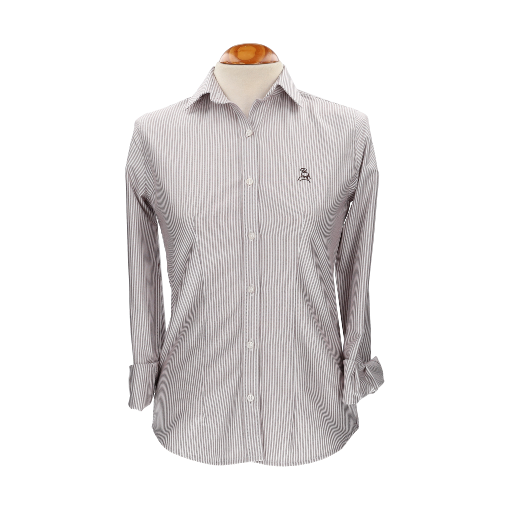 Camisa Mujer Rayas Marrón con Bordado Amazona Marino