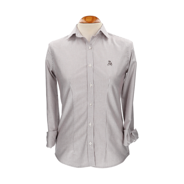 Camisa Mujer Rayas Marrón con Bordado Amazona Marino