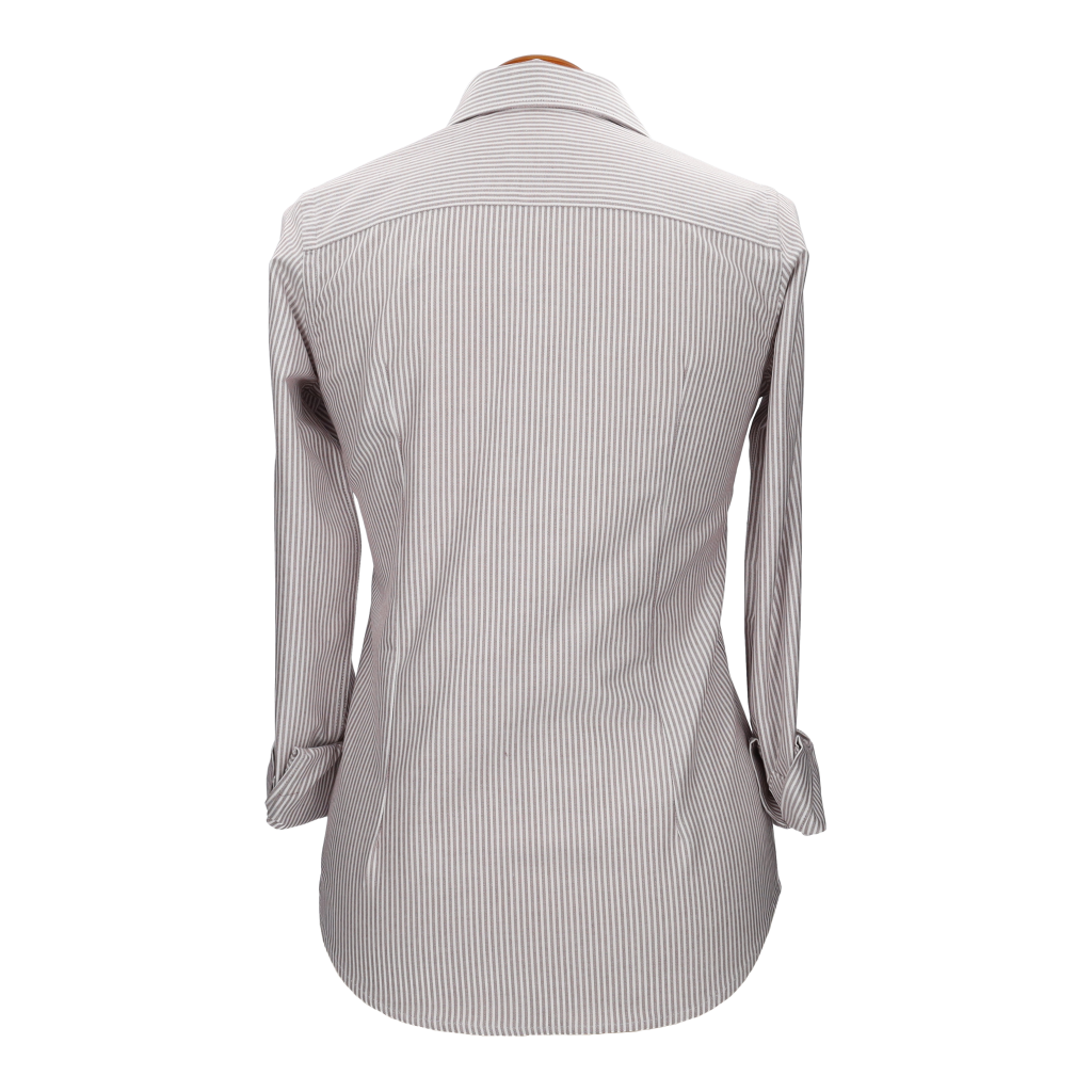 Camisa Mujer Rayas Marrón con Bordado Amazona Marino