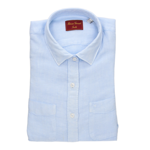 CAMISA 2 BOLSILLOS LINO CELESTE