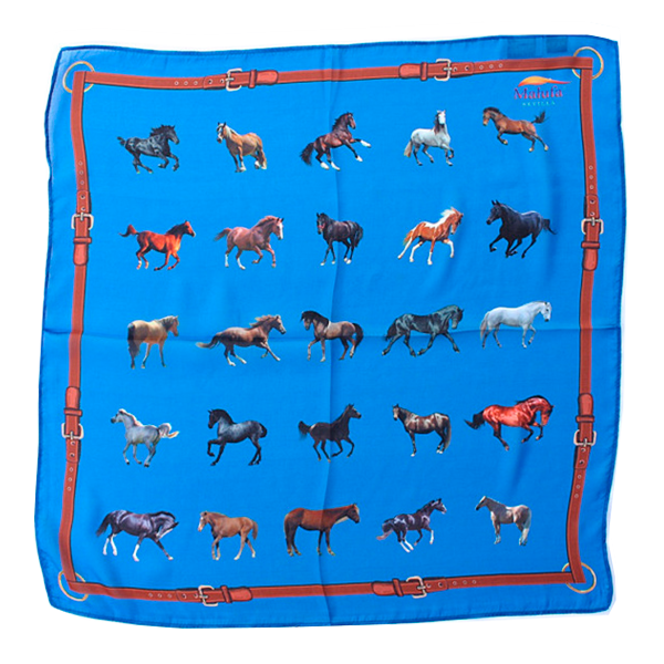 Pañuelo de seda de caballos celeste