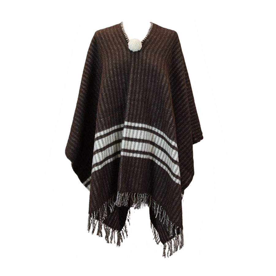 Brown Poncho with Beige Stripes