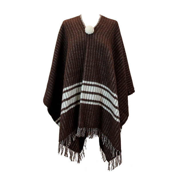 Brown Poncho with Beige Stripes