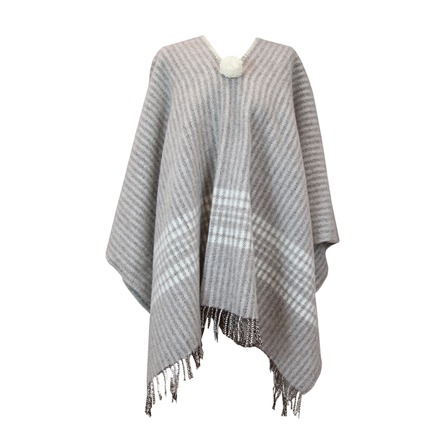 Taupe Poncho with Combined Stripes Ecru-Taupe