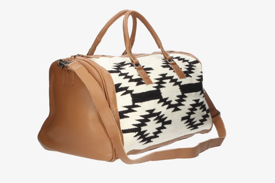 Leather Travel Bag with Ethnic Print