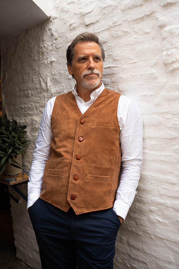 Chaleco piel vuelta camel