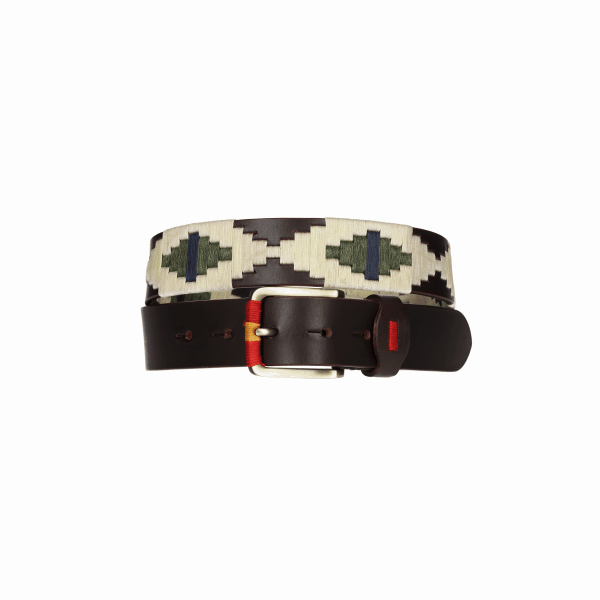 GREEN-BEIGE-BLUE EMBROIDERED RIBBON