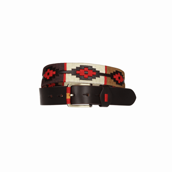 Cinturón marrón bordados beige, marrón y camel