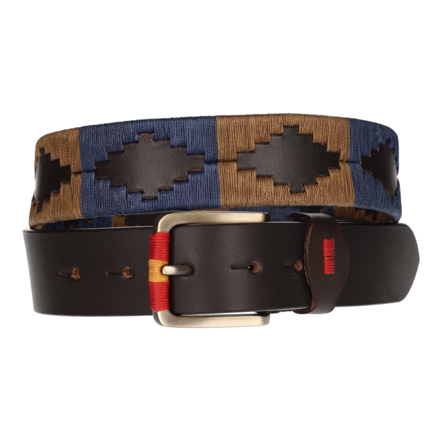 CINT. MARRON BORDADO OCRE-AZUL