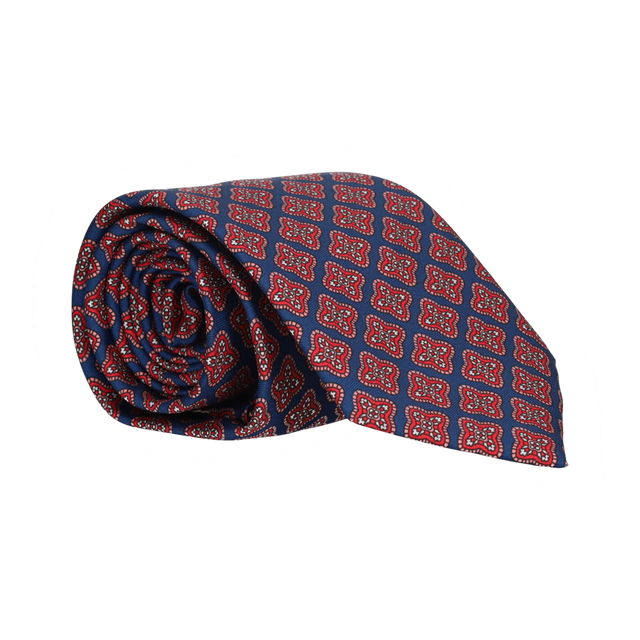 NAVY TIE WITH RED DIAMOND FLOWER