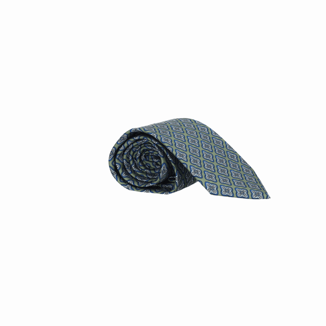 GREEN TIE WITH BLUE DIAMOND FLOWER