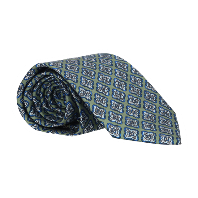 GREEN TIE WITH BLUE DIAMOND FLOWER