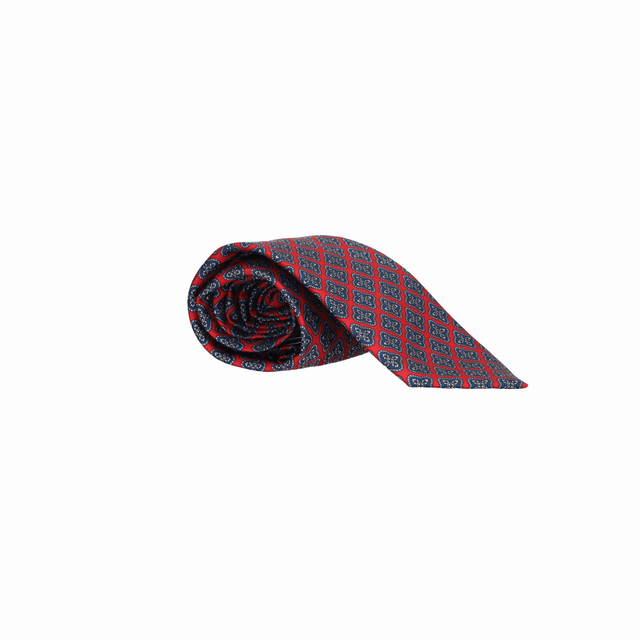 RED TIE WITH BLUE RHOMBUS FLOWER