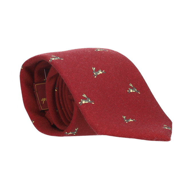 RED WOOL TIE WITH BUNNIES