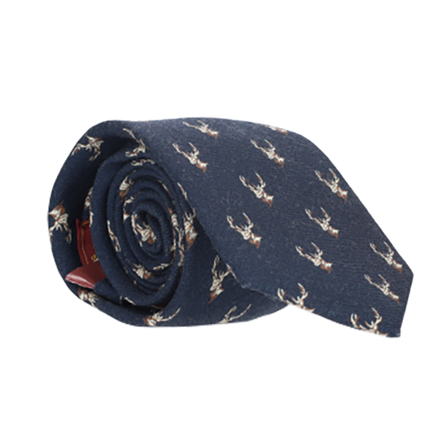NAVY WOOL TIE WITH DEER
