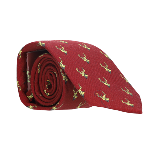 RED WOOL TIE WITH DEER