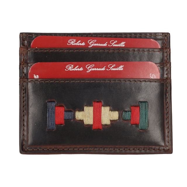 TARJETERO BORDADO BEIGE-AZUL