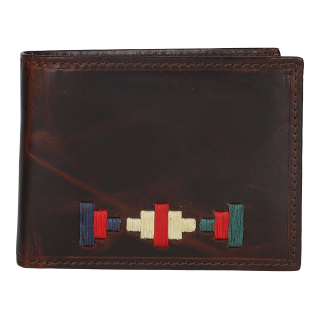 PORTEFEUILLE BRODÉ BLEU-BEIGE-VERT